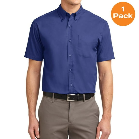 Port Authority S508 Short Sleeve Easy Care Shirt, Mediterranean Blue, XL, Mens Casual Button Down Shirts
