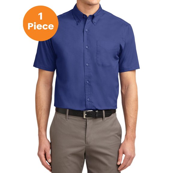 Port Authority S508 Short Sleeve Easy Care Shirt, Mediterranean Blue, XS, Mens Casual Button Down Shirts