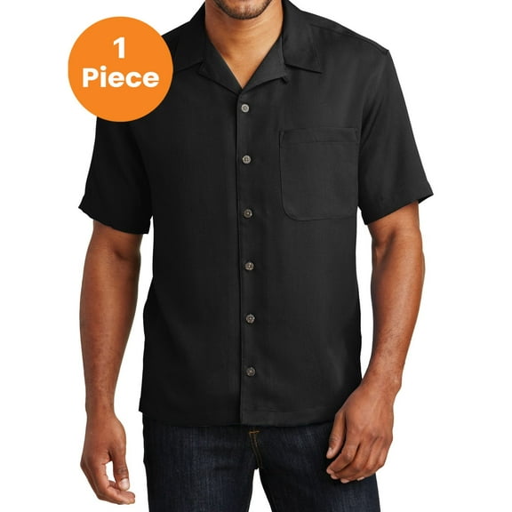 Port Authority S535 Easy Care Camp Shirt , Black, L, Mens Dress Shirts