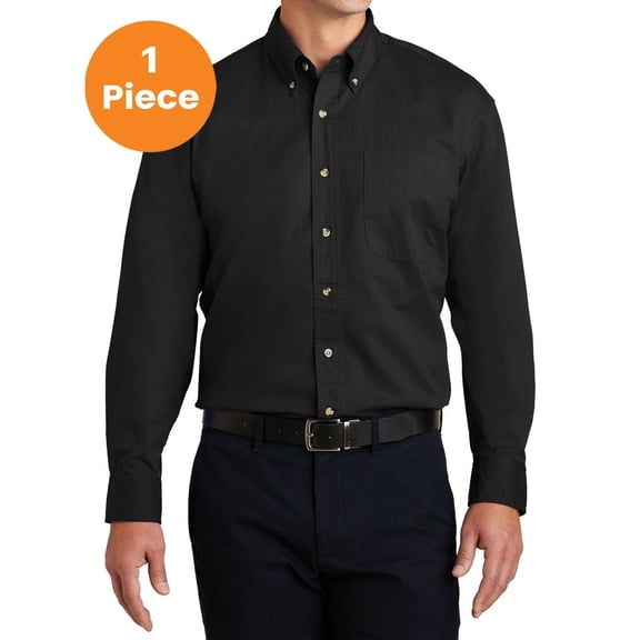Port Authority S600T Long Sleeve Twill Shirt, Black, S, Mens Dress Shirts