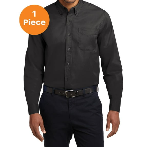 Port Authority S608 Long Sleeve Easy Care Shirt, Black/ Light Stone, 5XL, Mens Casual Button Down Shirts