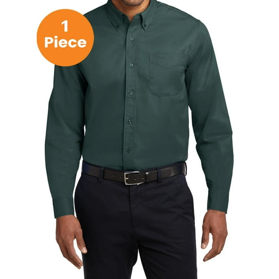 Port Authority S608 Long Sleeve Easy Care Shirt, Dark Green/Navy, S, Mens Casual Button Down Shirts
