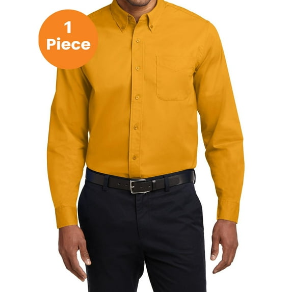Port Authority S608ES Extended Size Long Sleeve Easy Care Shirt, Athletic Gold/Light Stone, 9XL, Mens Casual Button Down Shirts