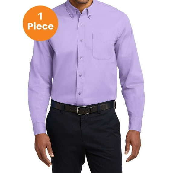 Port Authority S608ES Extended Size Long Sleeve Easy Care Shirt, Bright Lavender, 7XL, Mens Casual Button Down Shirts