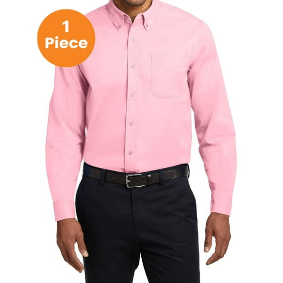 Port Authority S608ES Extended Size Long Sleeve Easy Care Shirt, Light Pink, 9XL, Mens Casual Button Down Shirts