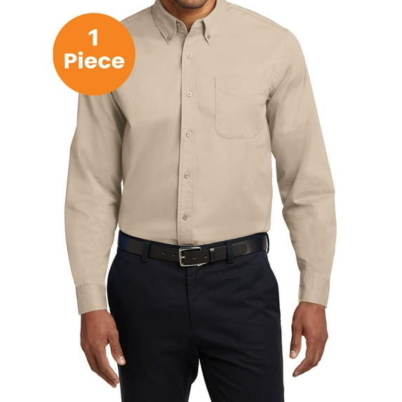 Port Authority S608ES Extended Size Long Sleeve Easy Care Shirt, Stone, 9XL, Mens Casual Button Down Shirts