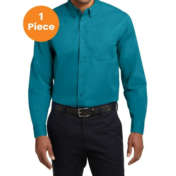 Port Authority S608ES Extended Size Long Sleeve Easy Care Shirt, Teal Green, 9XL, Mens Casual Button Down Shirts