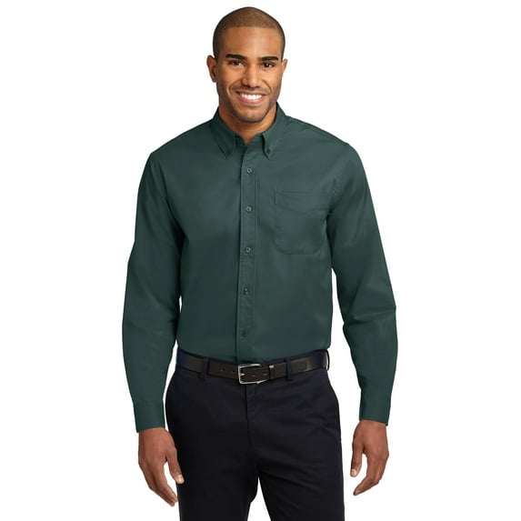 Port Authority S608ES Mens Extended Size Long Sleeve Easy Care Shirt, Dark Green & Navy - 10XL