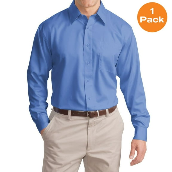 Port Authority S638 Long Sleeve Non-Iron Twill Shirt, Ultramarine Blue, M, Mens Casual Button Down Shirts