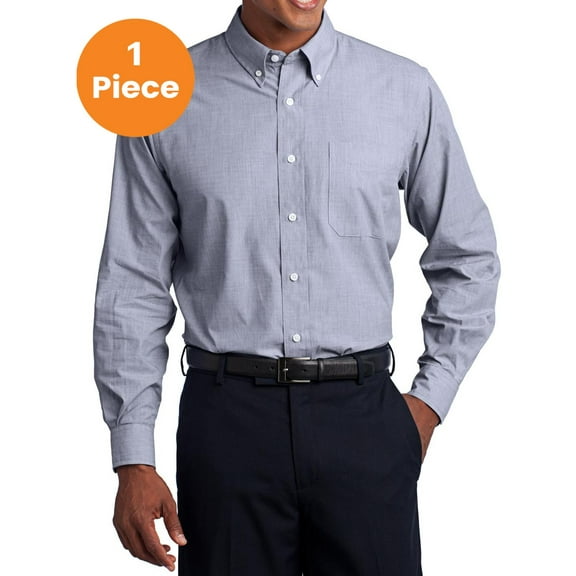 Port Authority S640 Crosshatch Easy Care Shirt, Navy Frost, XS, Mens Casual Button Down Shirts