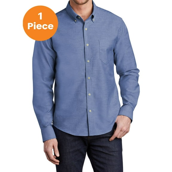 Port Authority S651 Untucked Fit SuperPro Oxford Shirt, Navy, L, Mens Casual Button Down Shirts