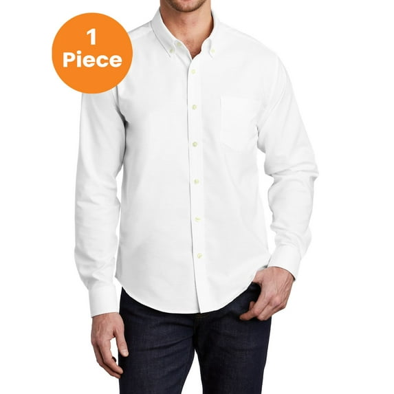 Port Authority S651 Untucked Fit SuperPro Oxford Shirt, White, S, Mens Casual Button Down Shirts