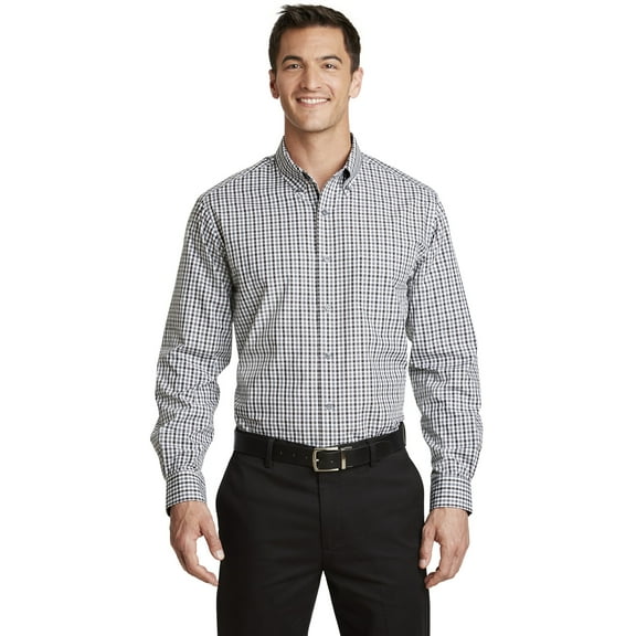 Port Authority S654 Long Sleeve Gingham Easy Care Shirt, Mens Casual Button Down Shirts