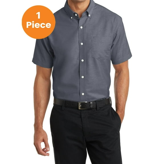 Port Authority S659 Short Sleeve SuperPro Oxford Shirt, Black, 2XL, Mens Casual Button Down Shirts