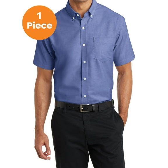 Port Authority S659 Short Sleeve SuperPro Oxford Shirt, Navy, 3XL, Mens Casual Button Down Shirts