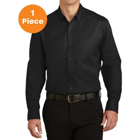 Port Authority S663 SuperPro Twill Shirt, Black, XL, Mens Casual Button Down Shirts