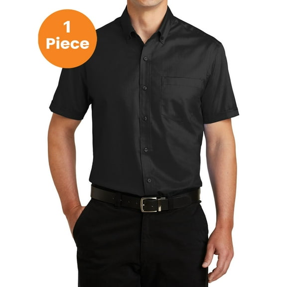 Port Authority S664 Short Sleeve SuperPro Twill Shirt , Black, XL, Mens Casual Button Down Shirts