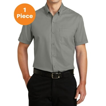 Port Authority S664 Short Sleeve SuperPro Twill Shirt , Monument Grey, S, Mens Casual Button Down Shirts