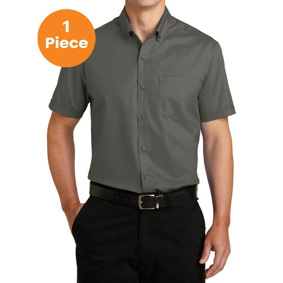 Port Authority S664 Short Sleeve SuperPro Twill Shirt , Sterling Grey, M, Mens Casual Button Down Shirts