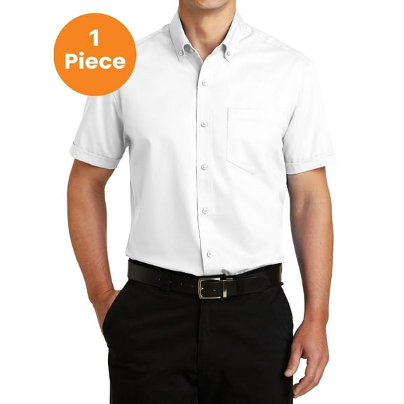 Port Authority S664 Short Sleeve SuperPro Twill Shirt , White, L, Womens Button Down Shirts