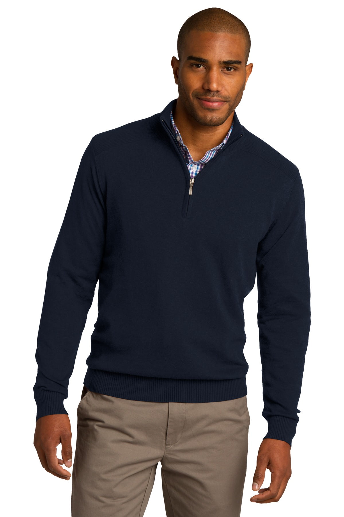 Navy Blue Business Casual Zip Up Sweater Mens Half Zip Up Sweater
