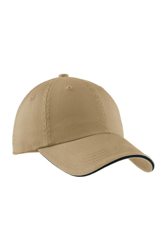 Sandwich Bill Cap With Striped Closure. C830 , C830 , Khaki/ Charcoal Blue , One Size