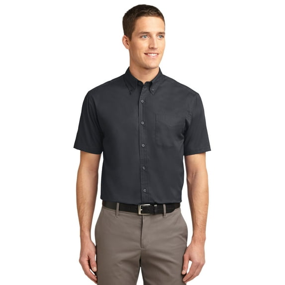 Port Authority S508 Mens Short Sleeve Easy Care Shirt, Classic Navy & Light Stone - 5XL