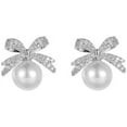 thumbnail image 1 of Sparkly Bow Elegant Earrings - Pearl & Crystal Rhinestone Tassel Dangling Earrings for Women[p527], 1 of 2
