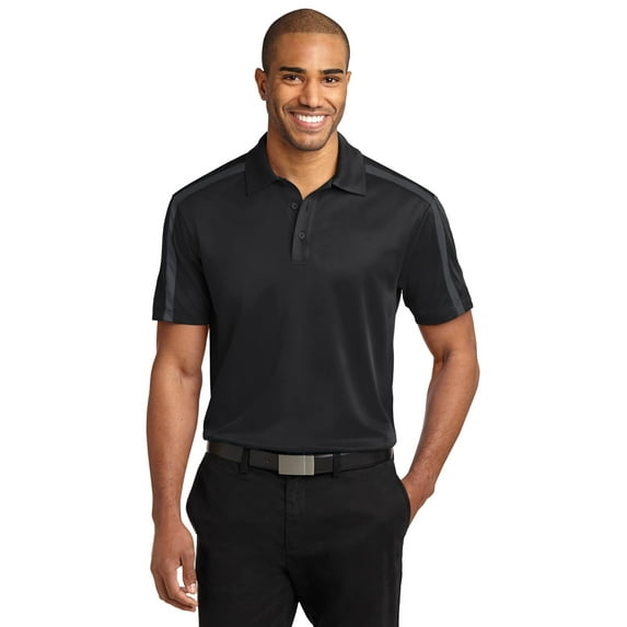 Port Authority Silk Touch Performance Colorblock Stripe Polo-2XL (Black/ Steel Grey)
