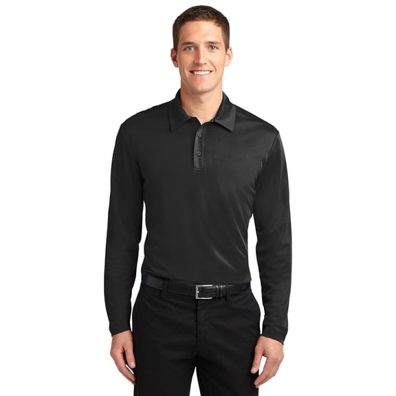 Port Authority Silk Touch Performance Long Sleeve Polo-3XL (Black)