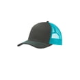 thumbnail image 1 of Port Authority Men's Snapback Trucker Cap, Grey Steel/ Neon Blue, One Size, 1 of 3