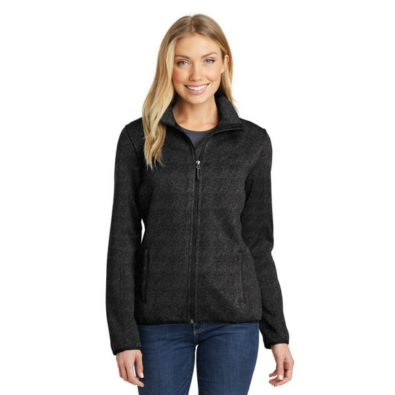 Port Authority Sweater Fleece Jacket (L232) Black Heather, L