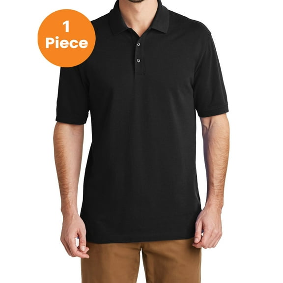 Port Authority TK8000 Tall EZCotton Polo, Black, 2XLT, Mens Polo Shirts