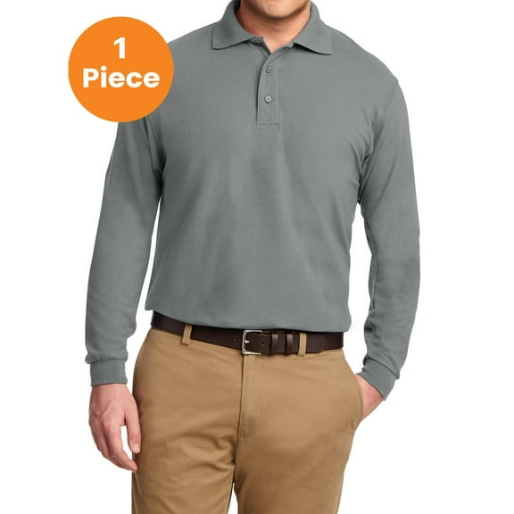 Port Authority TLK500LS Tall Silk Touch Long Sleeve Polo, Cool Grey, XLT, Mens Polo Shirts