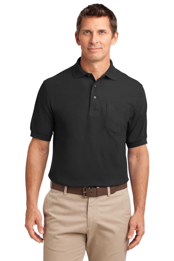 TLK500P Mens Silk Touch Polo T-Shirt with Pocket, Black - Large Tall
