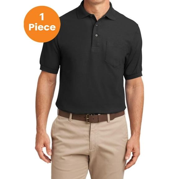 Port Authority TLK500P Tall Silk Touch Polo with Pocket, Black, 2XLT, Mens Polo Shirts