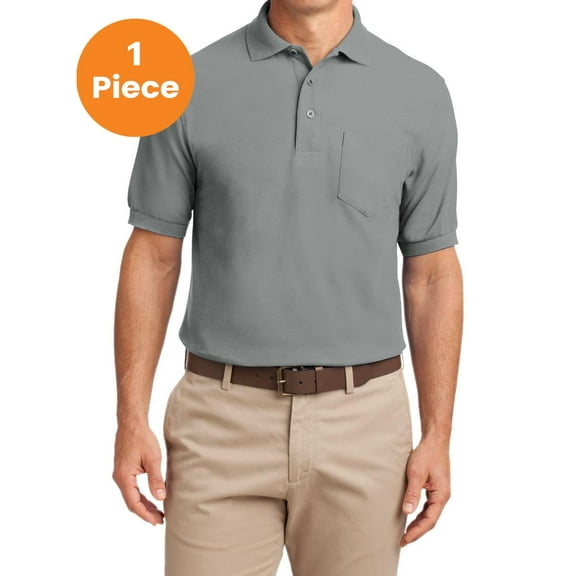 Port Authority TLK500P Tall Silk Touch Polo with Pocket, Cool Grey, 3XLT, Mens Polo Shirts