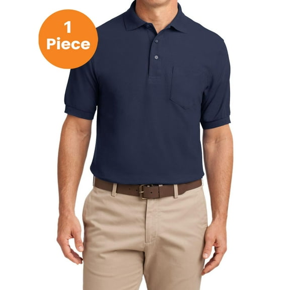 Port Authority TLK500P Tall Silk Touch Polo with Pocket, Navy, XLT, Mens Polo Shirts