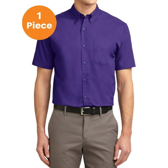Port Authority TLS508 Tall Short Sleeve Easy Care Shirt, Purple/ Light Stone, 2XLT, Mens Casual Button Down Shirts
