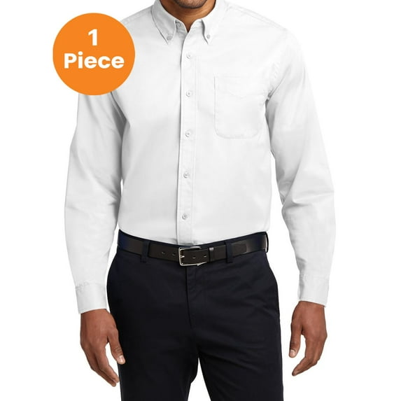 Port Authority TLS608 Tall Long Sleeve Easy Care Shirt , White/ Light Stone, XLT, Mens Casual Button Down Shirts