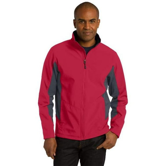 Port Authority TLJ318 Mens Tall Core Colorblock Soft Shell Jacket, Rich Red & Battleship Grey - 4XLT