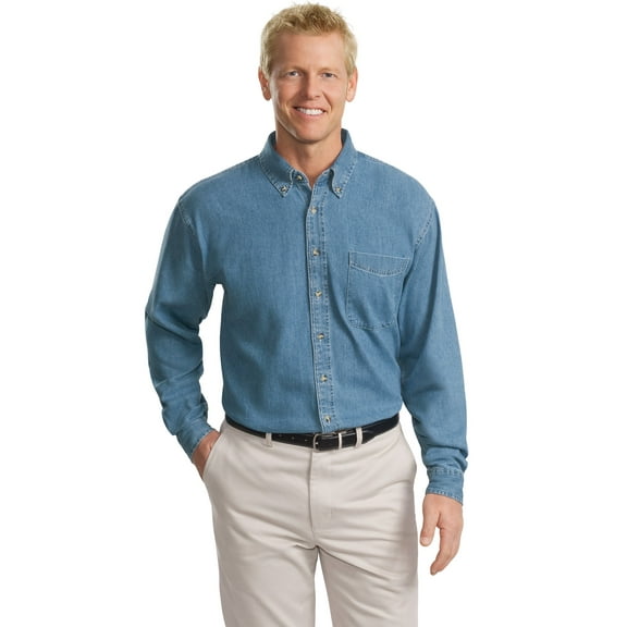 Port Authority Tall Long Sleeve Denim Shirt (TLS600) Faded Blue, 4XLT