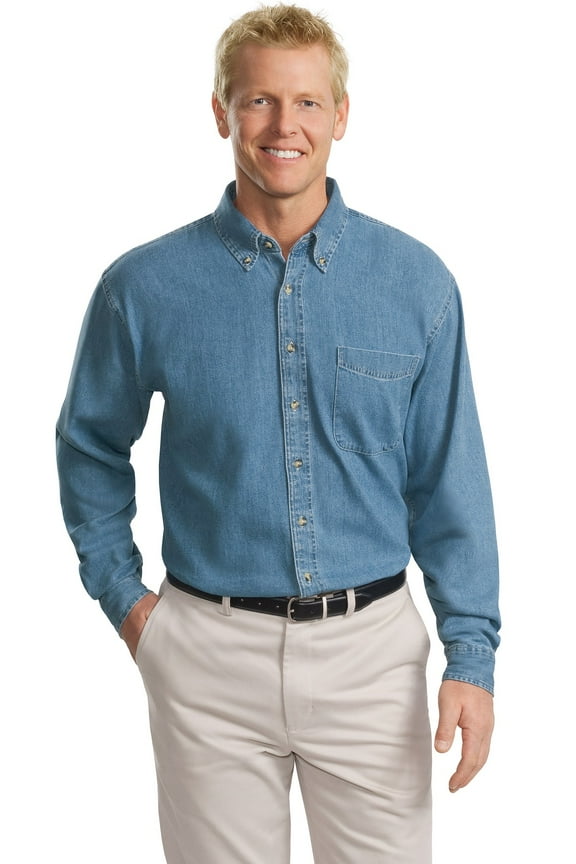 Tall Long Sleeve Denim Shirt (TLS600) Faded Blue, 4XLT