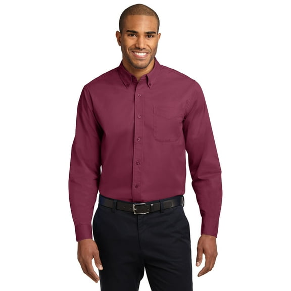 Port Authority Tall Long Sleeve Easy Care Shirt-3XLT (Burgundy/ Light Stone)