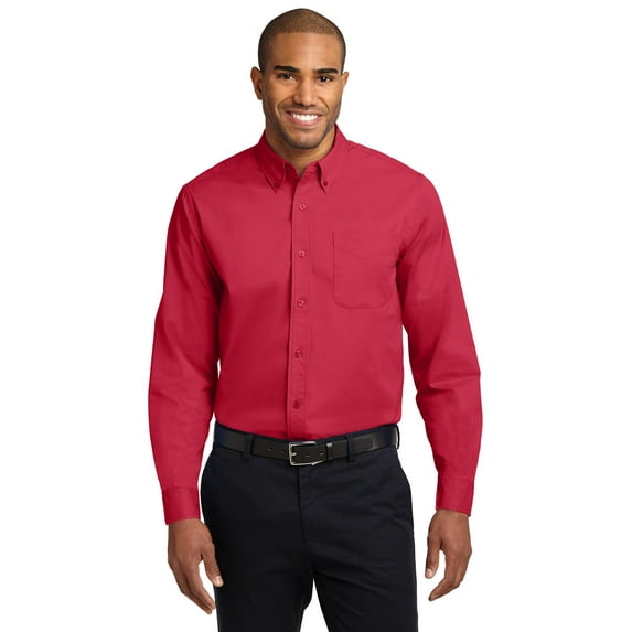 Port Authority Tall Long Sleeve Easy Care Shirt-LT (Red/ Light Stone)
