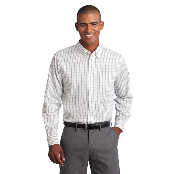 Port Authority Tattersall Easy Care Shirt-S (Green/Navy)