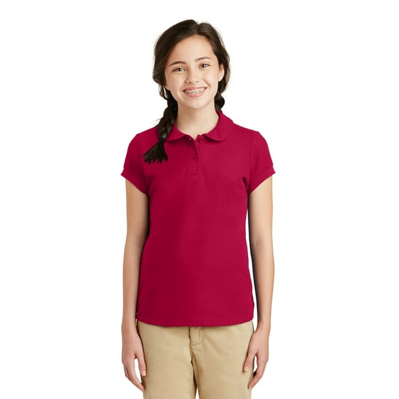 Port Authority Teen Female Regular Plain Short Sleeves Polo Red X-Large