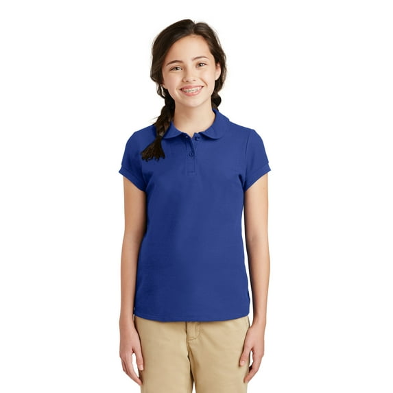 Port Authority Teen Female Regular Plain Short Sleeves Polo Royal Large