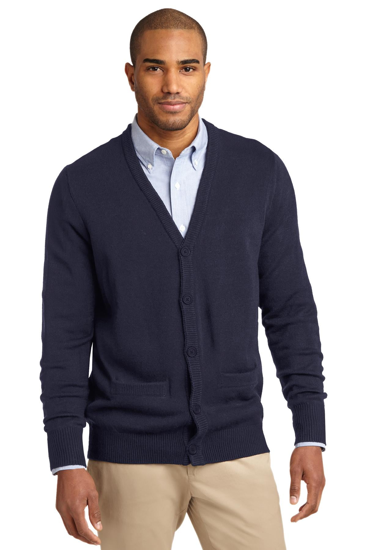 Port Authority Value V Neck Cardigan Sweater with Pockets-S (Navy