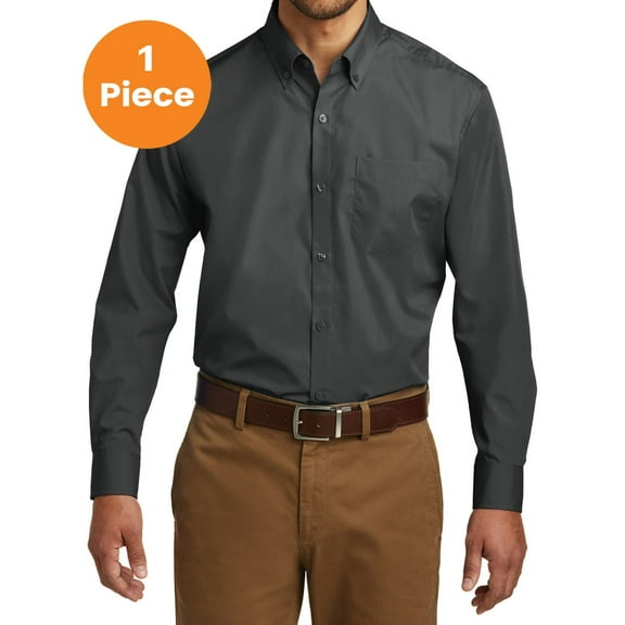 Port Authority W100 Long Sleeve Carefree Poplin Shirt, Graphite, 4XL, Mens Casual Button Down Shirts